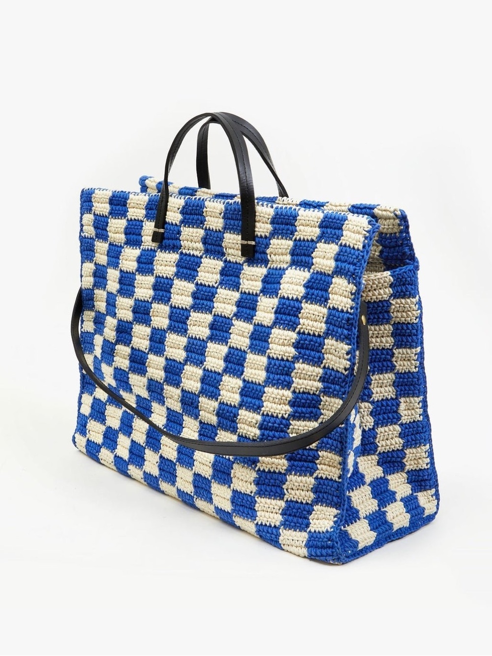 Clare V. Summer Simple Tote Bag - Cobalt Blue/Cream Checkered